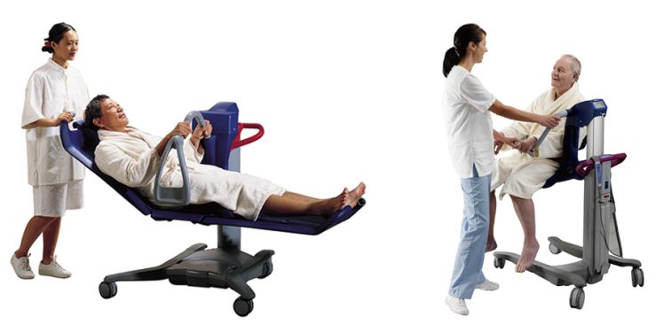 専用ストレッチャーには、臥位用のリフトトロリーと座位用のリフトチェア。アルジョ